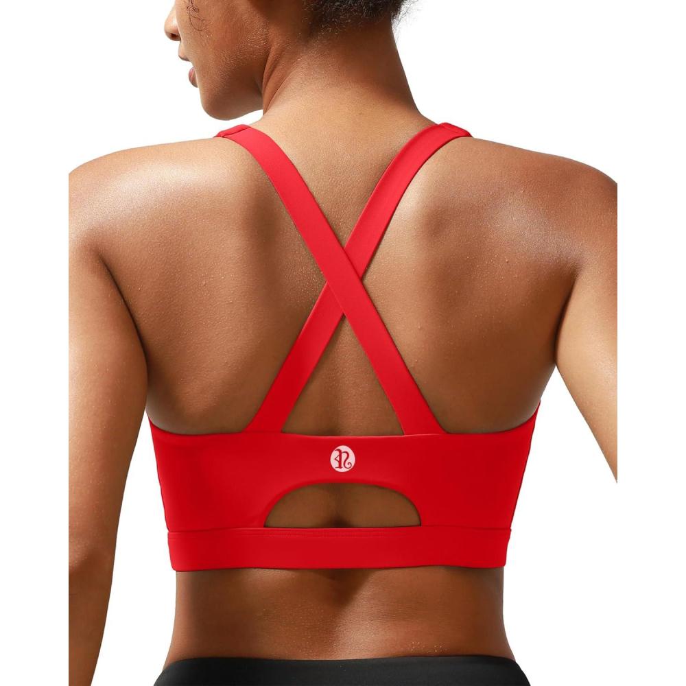imageRUNNING GIRL Sports Bra for Women High SupportMolded Cup Strappy Running Sports Bras with Sewn in PadsDeep Red