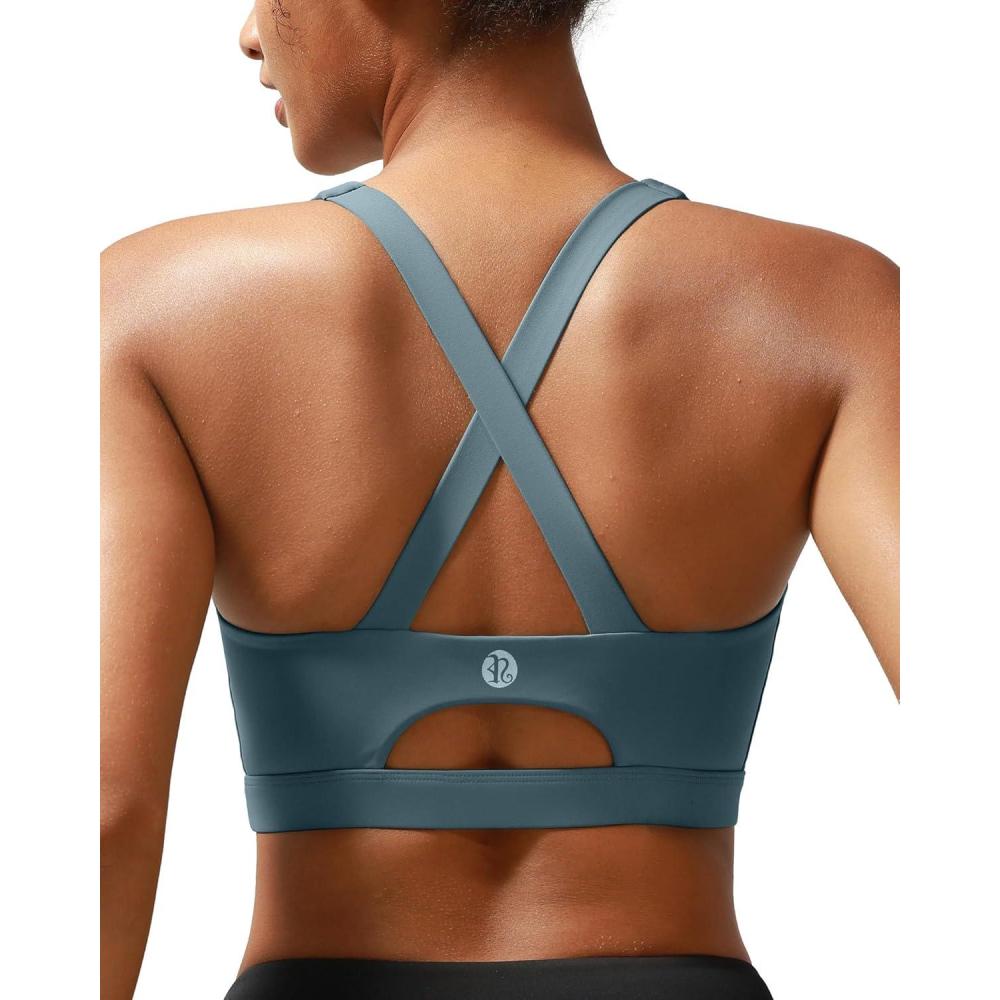 imageRUNNING GIRL Sports Bra for Women High SupportMolded Cup Strappy Running Sports Bras with Sewn in PadsDusty Blue