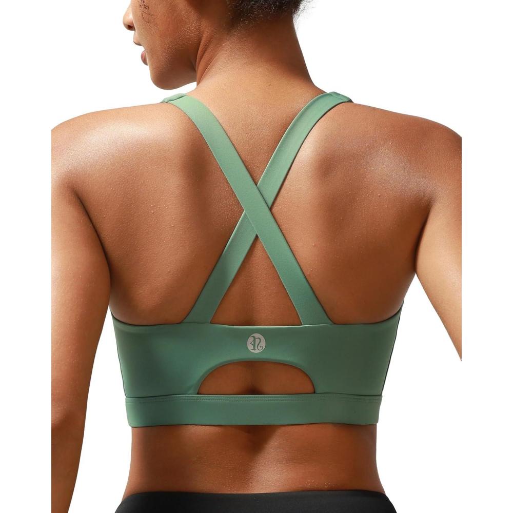 imageRUNNING GIRL Sports Bra for Women High SupportMolded Cup Strappy Running Sports Bras with Sewn in PadsGreen