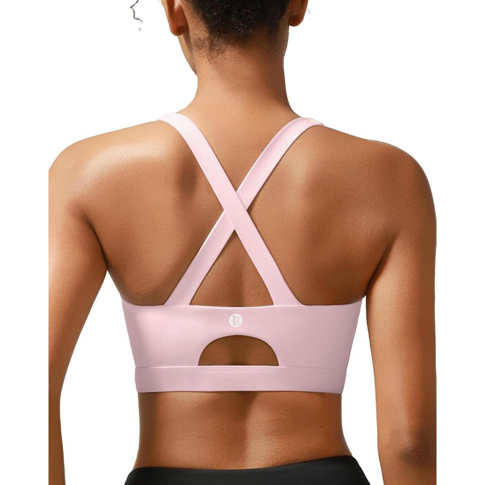 imageRUNNING GIRL Sports Bra for Women High SupportMolded Cup Strappy Running Sports Bras with Sewn in PadsPink