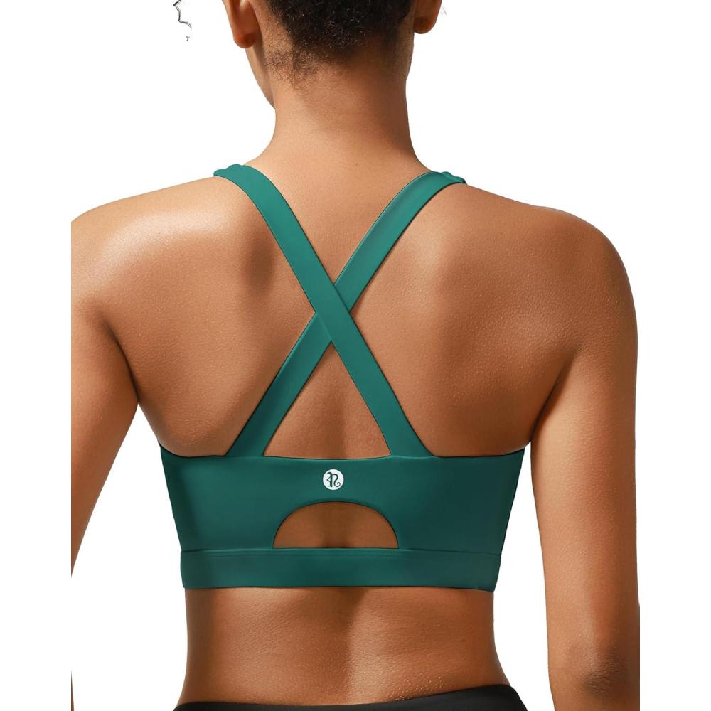 imageRUNNING GIRL Sports Bra for Women High SupportMolded Cup Strappy Running Sports Bras with Sewn in PadsTeal