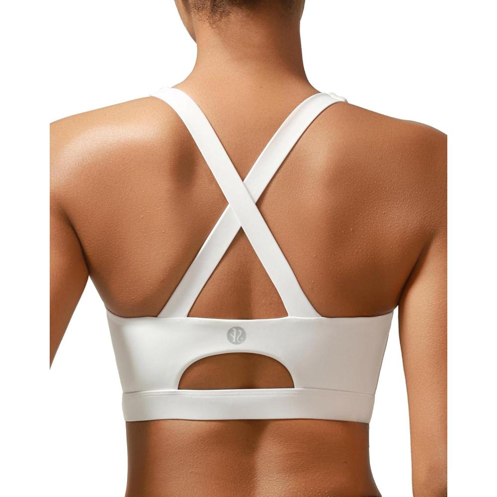 imageRUNNING GIRL Sports Bra for Women High SupportMolded Cup Strappy Running Sports Bras with Sewn in PadsWhite