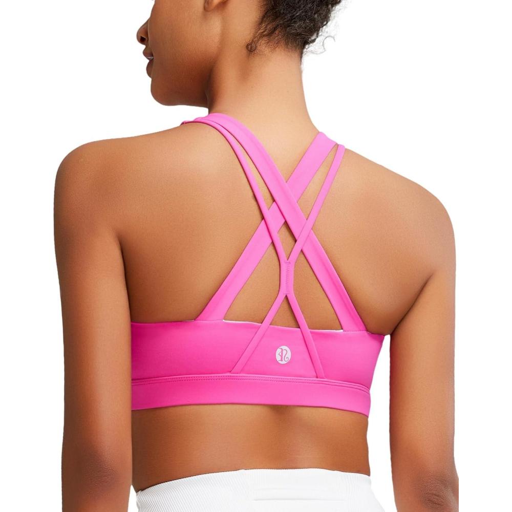 imageRUNNING GIRL Sports Bras for Women CrissCross Back Padded Strappy Sports Bras Medium Support Yoga Bra with Removable Cups1hot Pink