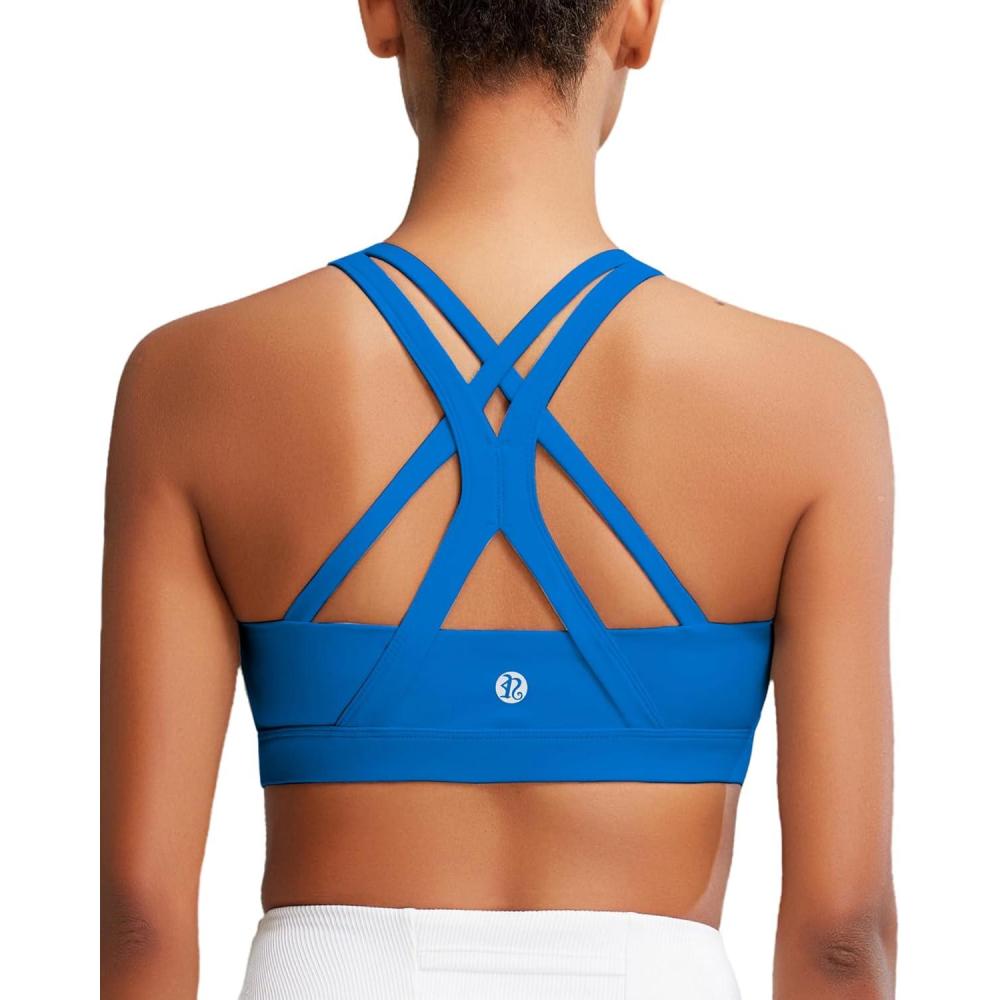 imageRUNNING GIRL Sports Bras for Women CrissCross Back Padded Strappy Sports Bras Medium Support Yoga Bra with Removable CupsAbrilliant Blue