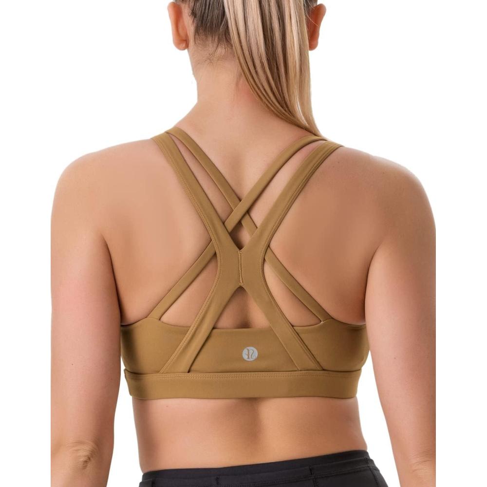 imageRUNNING GIRL Sports Bras for Women CrissCross Back Padded Strappy Sports Bras Medium Support Yoga Bra with Removable CupsAcopper Brown