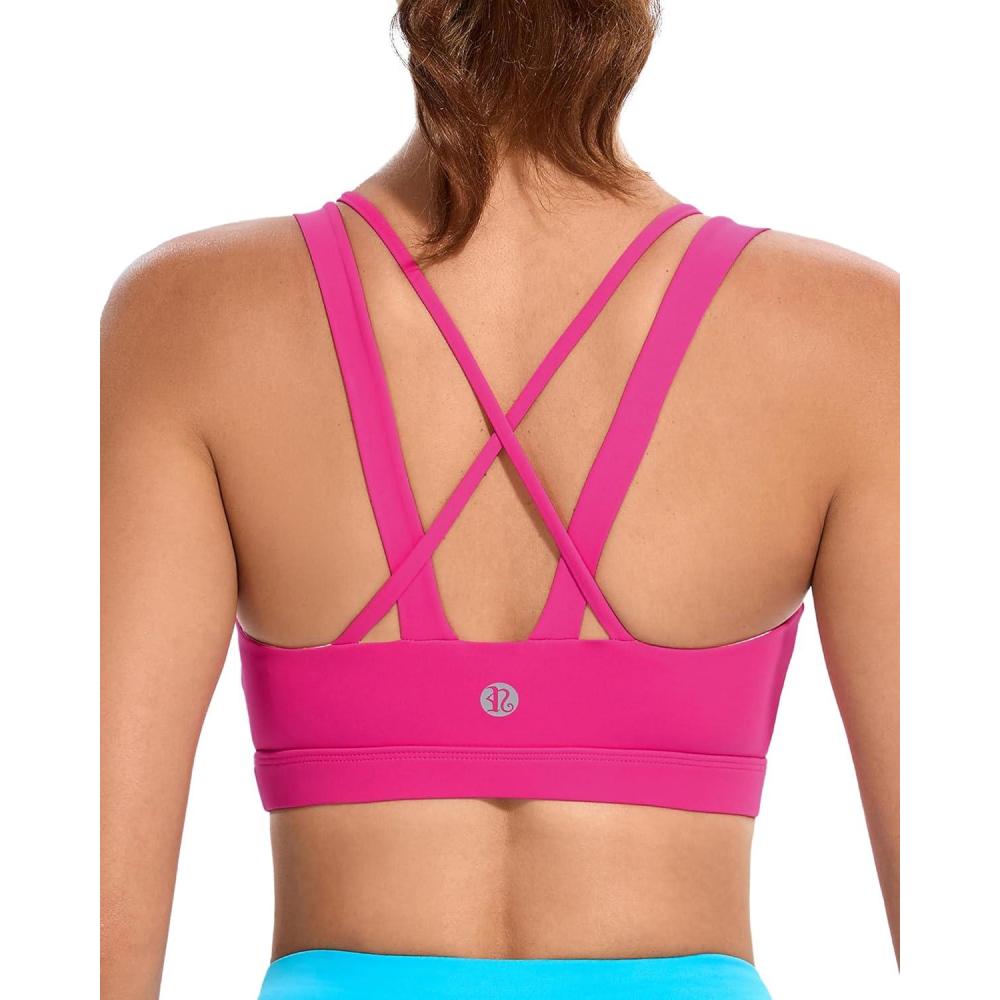 imageRUNNING GIRL Sports Bras for Women CrissCross Back Padded Strappy Sports Bras Medium Support Yoga Bra with Removable CupsDhot Pink