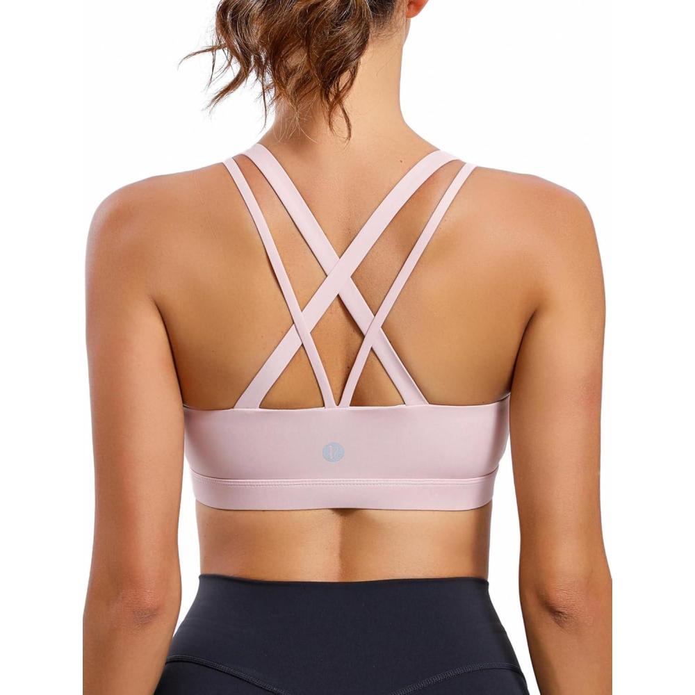 imageRUNNING GIRL Sports Bras for Women CrissCross Back Padded Strappy Sports Bras Medium Support Yoga Bra with Removable CupsYpink