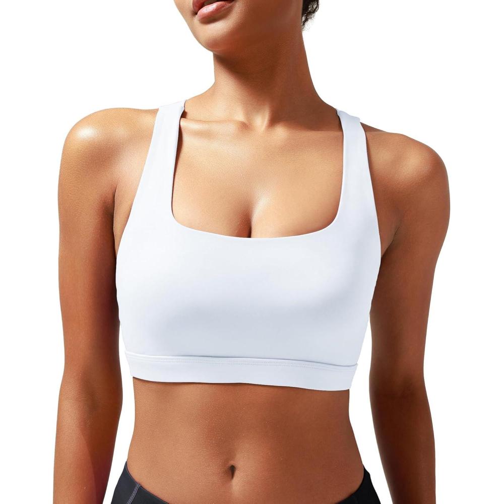 imageRUNNING GIRL Sports Bras for Women Molded Cup High Impact Sports Bra Workout Bras for Women High Support RacerbackBwhite