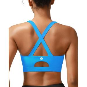 imageRUNNING GIRL Sports Bra for Women High SupportMolded Cup Strappy Running Sports Bras with Sewn in PadsBright Blue