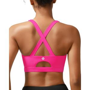 imageRUNNING GIRL Sports Bra for Women High SupportMolded Cup Strappy Running Sports Bras with Sewn in PadsHot Pink