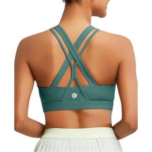 imageRUNNING GIRL Sports Bras for Women CrissCross Back Padded Strappy Sports Bras Medium Support Yoga Bra with Removable Cups1green