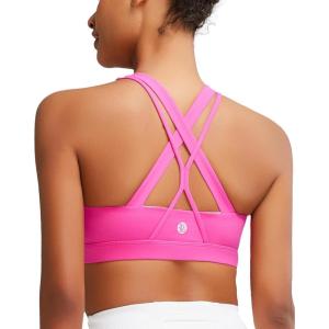 imageRUNNING GIRL Sports Bras for Women CrissCross Back Padded Strappy Sports Bras Medium Support Yoga Bra with Removable Cups1hot Pink