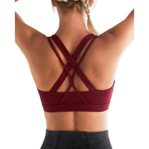 imageRUNNING GIRL Sports Bras for Women CrissCross Back Padded Strappy Sports Bras Medium Support Yoga Bra with Removable Cups1wine Red