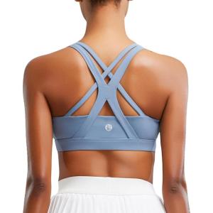 imageRUNNING GIRL Sports Bras for Women CrissCross Back Padded Strappy Sports Bras Medium Support Yoga Bra with Removable CupsBlue