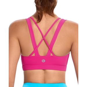 imageRUNNING GIRL Sports Bras for Women CrissCross Back Padded Strappy Sports Bras Medium Support Yoga Bra with Removable CupsDhot Pink