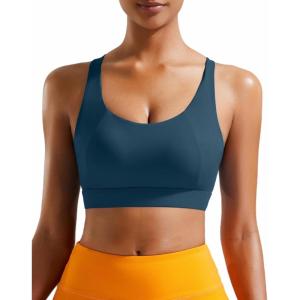 imageRUNNING GIRL High Impact Sports Bras for Women High Support Running Strappy Womens Sports Bra with Sewn in PadsHdark Blue