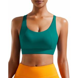 imageRUNNING GIRL High Impact Sports Bras for Women High Support Running Strappy Womens Sports Bra with Sewn in PadsHgreen