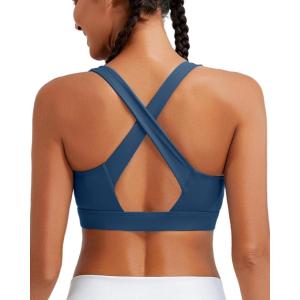 imageRUNNING GIRL High Impact Sports Bras for Women High Support Running Strappy Womens Sports Bra with Sewn in PadsXdark Blue