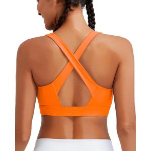 imageRUNNING GIRL High Impact Sports Bras for Women High Support Running Strappy Womens Sports Bra with Sewn in PadsXorange