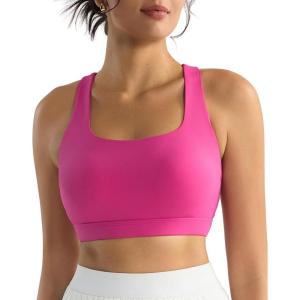 imageRUNNING GIRL Sports Bras for Women Molded Cup High Impact Sports Bra Workout Bras for Women High Support RacerbackBhot Pink
