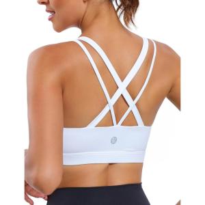 imageRUNNING GIRL Sports Bra for Women CrissCross Back Padded Strappy Sports Bras Medium Support Yoga Bra with Removable CupsYwhite