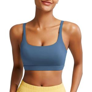 imageRUNNING GIRL Sports Bras for WomenSquare Neck Sports Bra Medium Support Yoga Bra Workout Crop Top with Removable Cups1light Blue