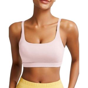 imageRUNNING GIRL Sports Bras for WomenSquare Neck Sports Bra Medium Support Yoga Bra Workout Crop Top with Removable Cups1pink