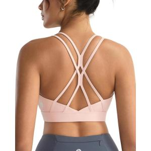 imageRUNNING GIRL Sports Bras for WomenStrappy Crisscross Back Padded Low Impact Running Sports Bra with Removable CupsAbaby Pink