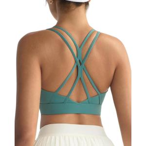 imageRUNNING GIRL Sports Bras for WomenStrappy Crisscross Back Padded Low Impact Running Sports Bra with Removable CupsAdeep Sea Blue