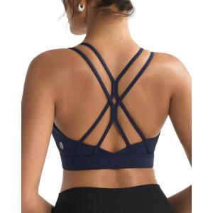 imageRUNNING GIRL Sports Bras for WomenStrappy Crisscross Back Padded Low Impact Running Sports Bra with Removable CupsAnavy Blue