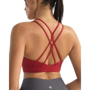 imageRUNNING GIRL Sports Bras for WomenStrappy Crisscross Back Padded Low Impact Running Sports Bra with Removable CupsArio Red