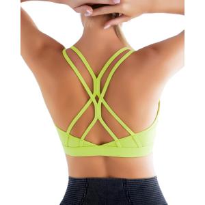 imageRUNNING GIRL Sports Bras for WomenStrappy Crisscross Back Padded Low Impact Running Sports Bra with Removable CupsElectric Lemon