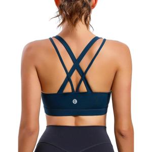 imageRUNNING GIRL Sports Bras for WomenStrappy Crisscross Back Padded Low Impact Running Sports Bra with Removable CupsYdark Blue