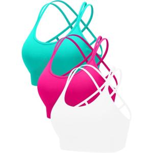imageRUNNING GIRL Sports Bras for Women Pack Criss Cross Back Sexy Strappy Sports Bra Seamless Padded Yoga Bra with Removable Cups3pack PinkGreenWhite