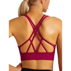 imageRUNNING GIRL Sports Bras for Women Pack Criss Cross Back Sexy Strappy Sports Bra Seamless Padded Yoga Bra with Removable CupsBrick Red