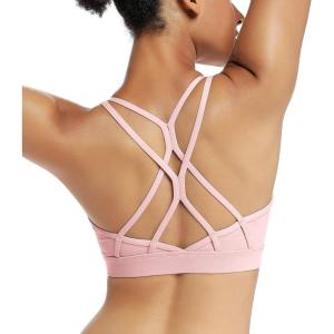 imageRUNNING GIRL Sports Bras for Women Pack Criss Cross Back Sexy Strappy Sports Bra Seamless Padded Yoga Bra with Removable CupsPink