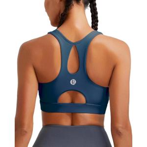imageRUNNING GIRL Sports Bras for Women High SupportRacerback Molded Cup Sports Bra with Sewn in Pads Workout Running BraAnavy Blue