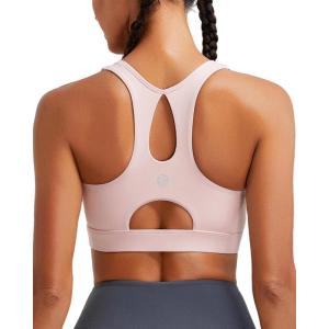 imageRUNNING GIRL Sports Bras for Women High SupportRacerback Molded Cup Sports Bra with Sewn in Pads Workout Running BraAsoft Pink