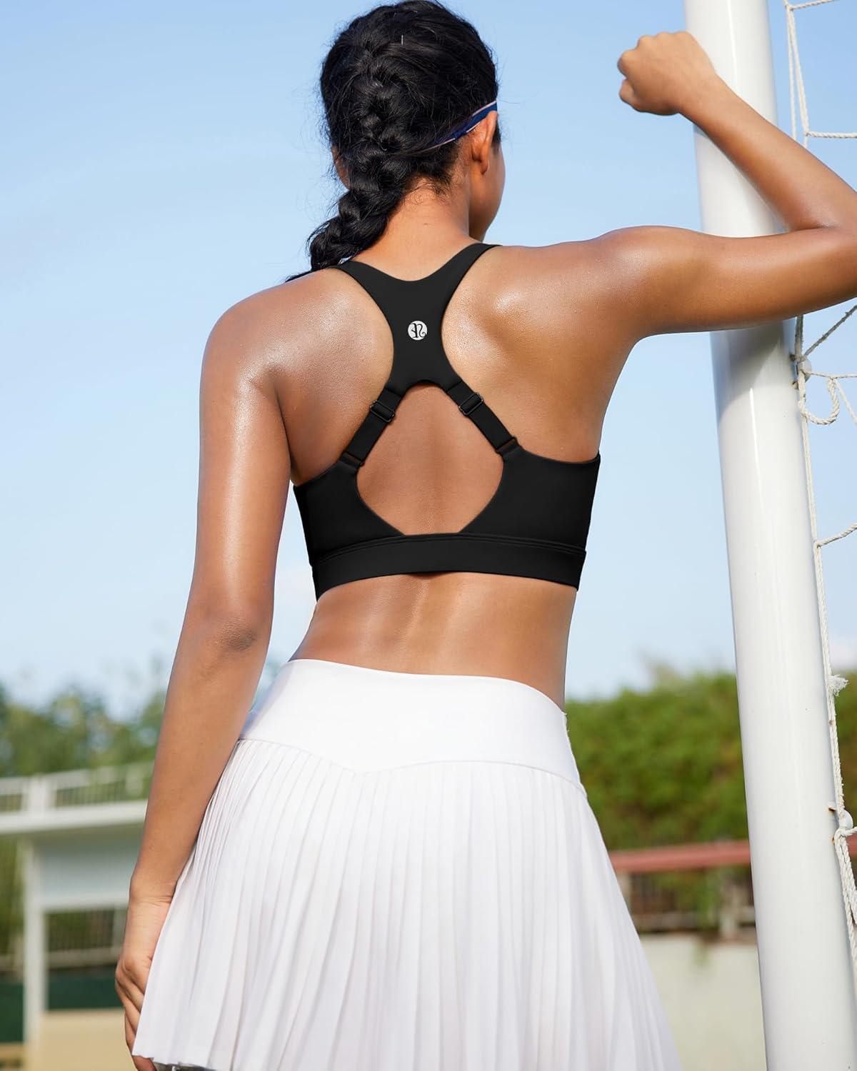 imageRUNNING GIRL High Impact Sports Bras for Women Adjustable Straps Sports Bra High Support Molded Cup Racerback Workout BraAblack