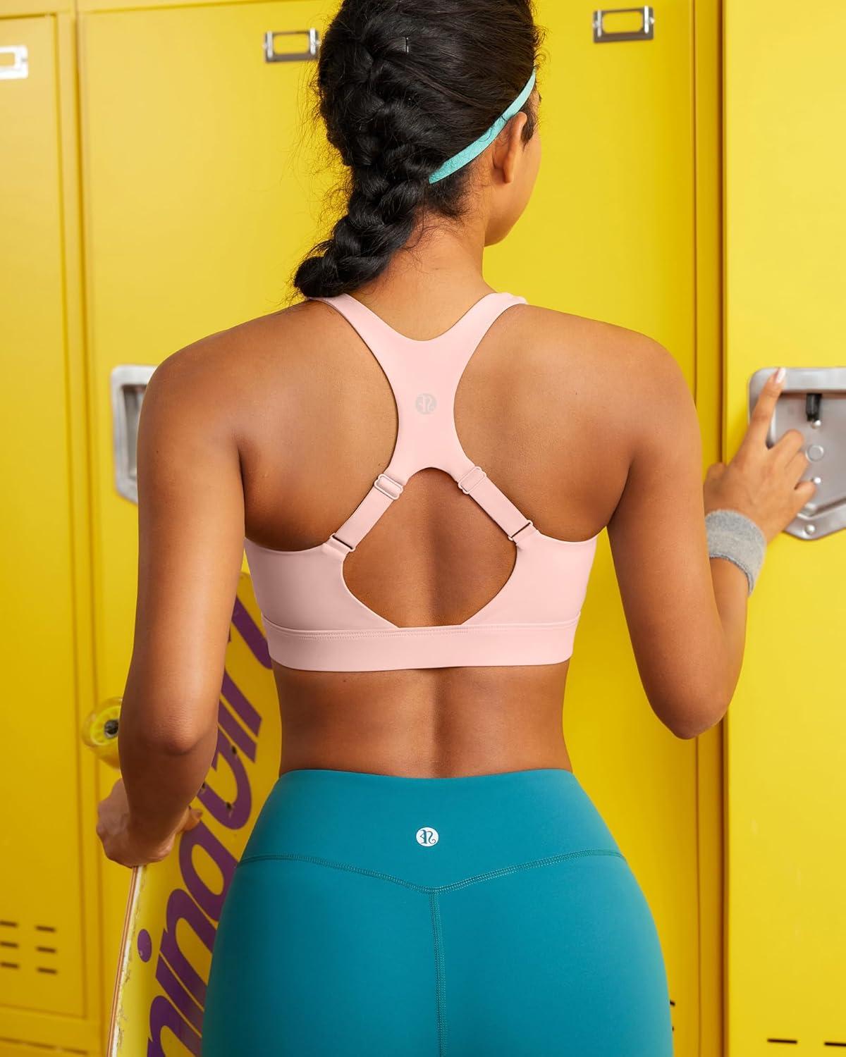 imageRUNNING GIRL High Impact Sports Bras for Women Adjustable Straps Sports Bra High Support Molded Cup Racerback Workout BraAflush Pink