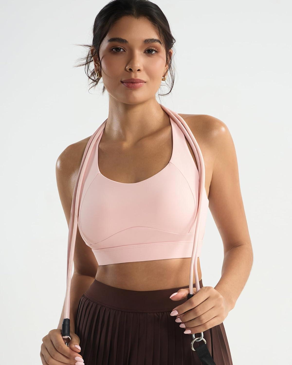 imageRUNNING GIRL High Impact Sports Bras for Women Adjustable Straps Sports Bra High Support Molded Cup Racerback Workout BraAflush Pink