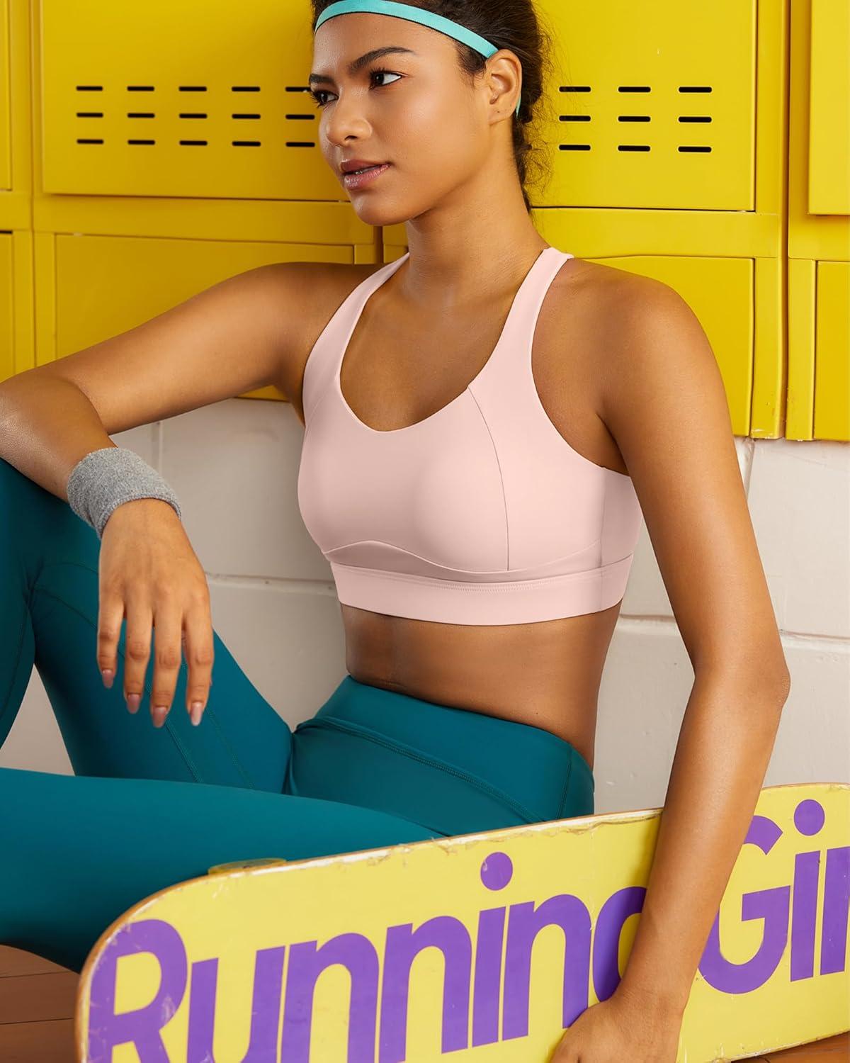 imageRUNNING GIRL High Impact Sports Bras for Women Adjustable Straps Sports Bra High Support Molded Cup Racerback Workout BraAflush Pink