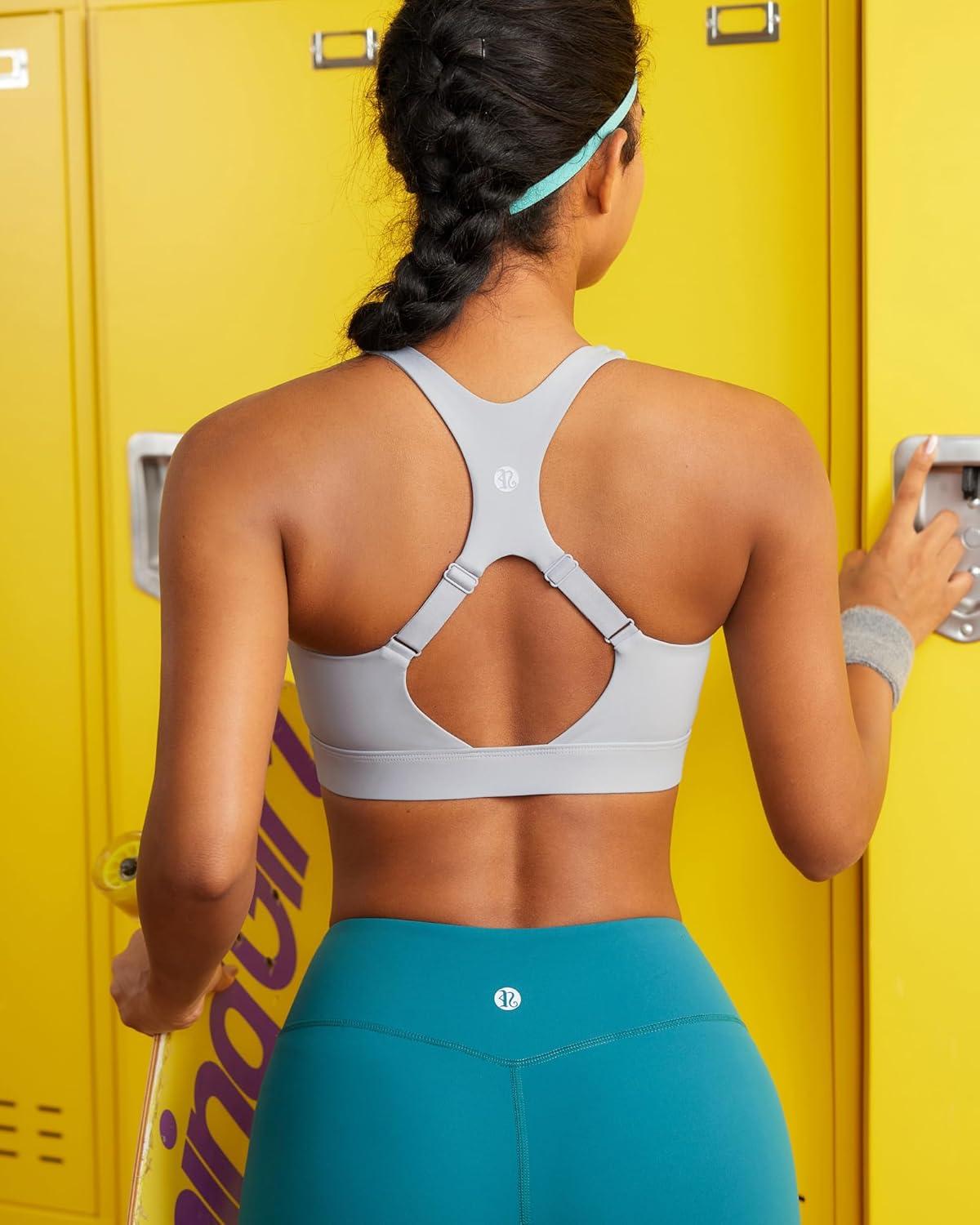 imageRUNNING GIRL High Impact Sports Bras for Women Adjustable Straps Sports Bra High Support Molded Cup Racerback Workout BraAicy Grey