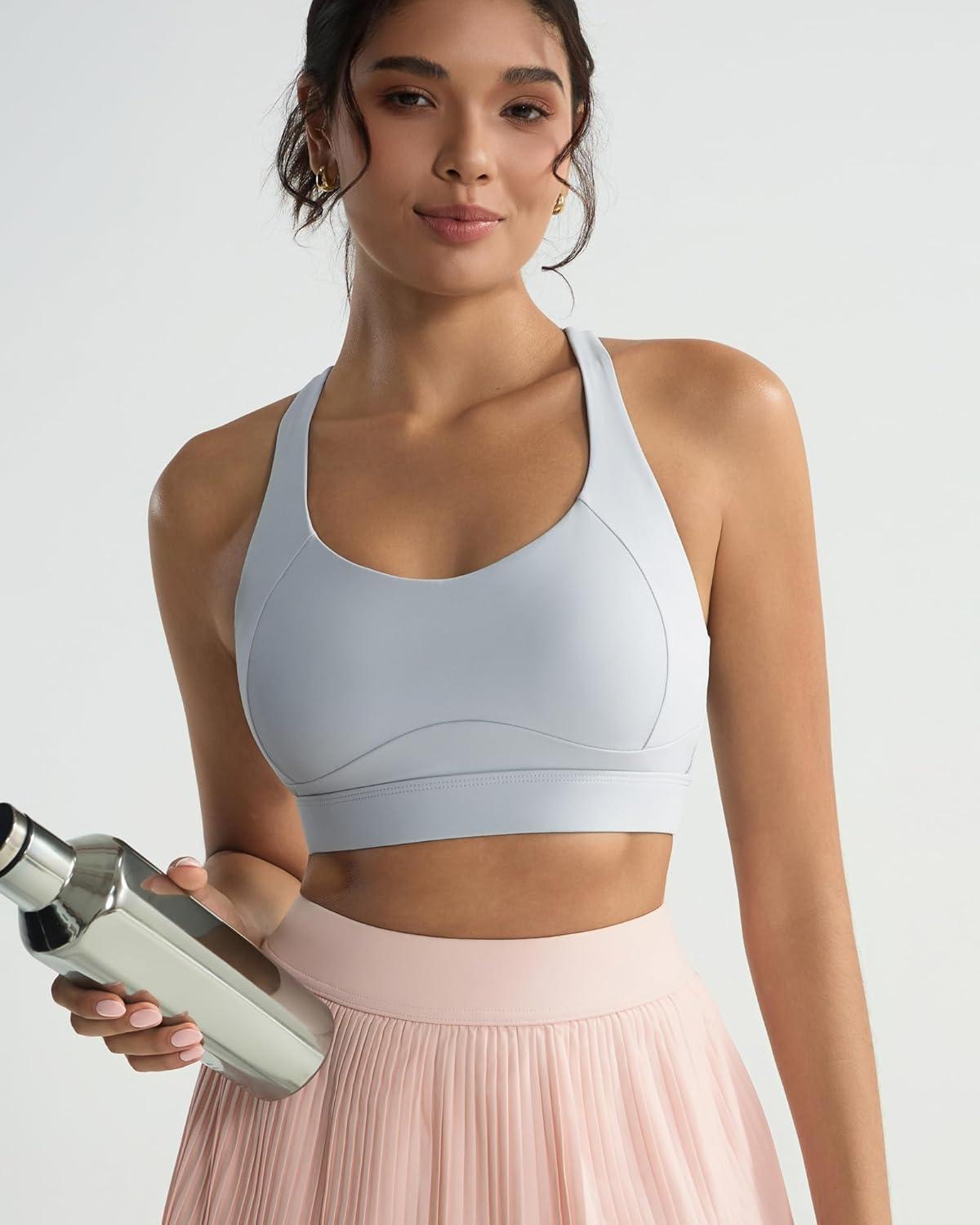 imageRUNNING GIRL High Impact Sports Bras for Women Adjustable Straps Sports Bra High Support Molded Cup Racerback Workout BraAicy Grey