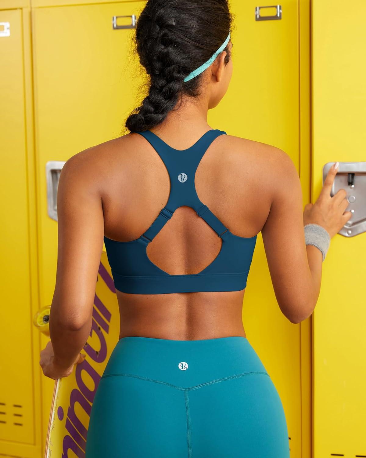imageRUNNING GIRL High Impact Sports Bras for Women Adjustable Straps Sports Bra High Support Molded Cup Racerback Workout BraAnavy