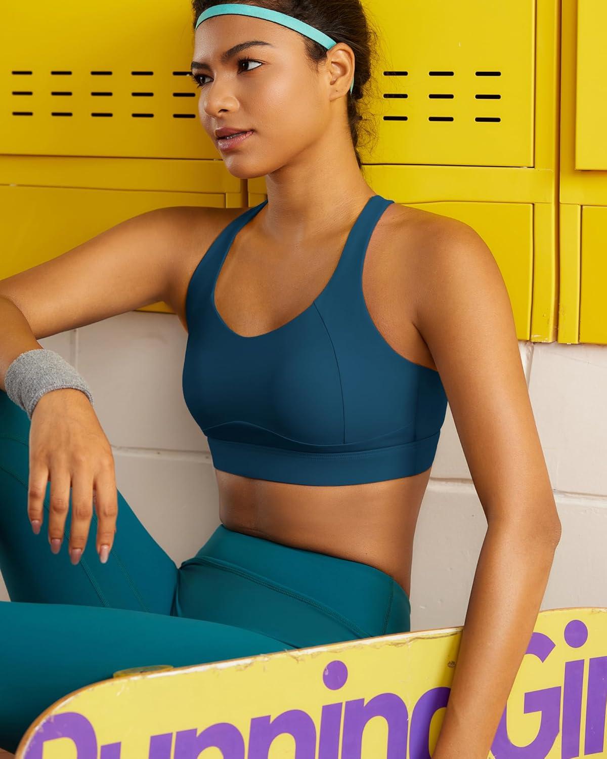 imageRUNNING GIRL High Impact Sports Bras for Women Adjustable Straps Sports Bra High Support Molded Cup Racerback Workout BraAnavy