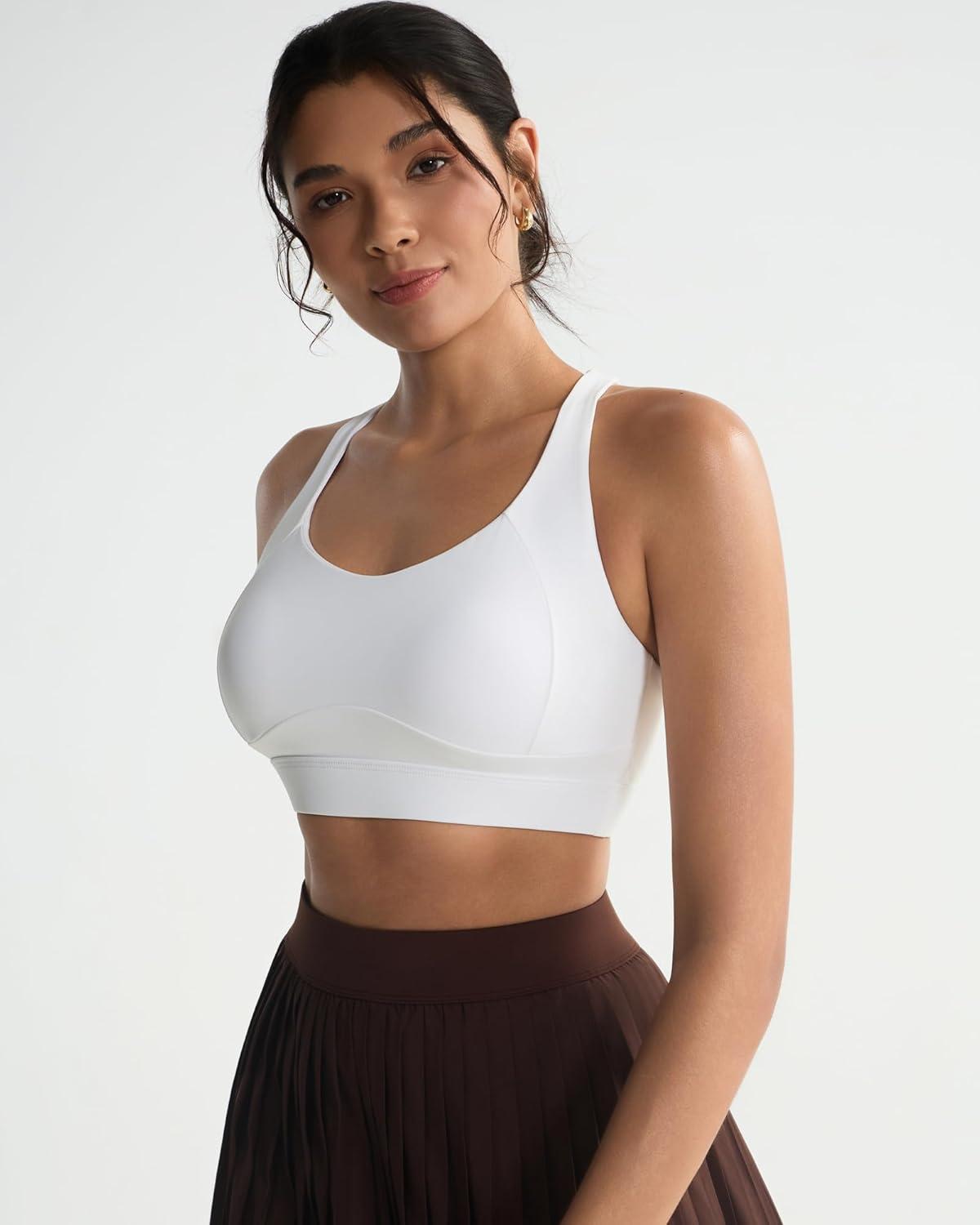 imageRUNNING GIRL High Impact Sports Bras for Women Adjustable Straps Sports Bra High Support Molded Cup Racerback Workout BraAwhite