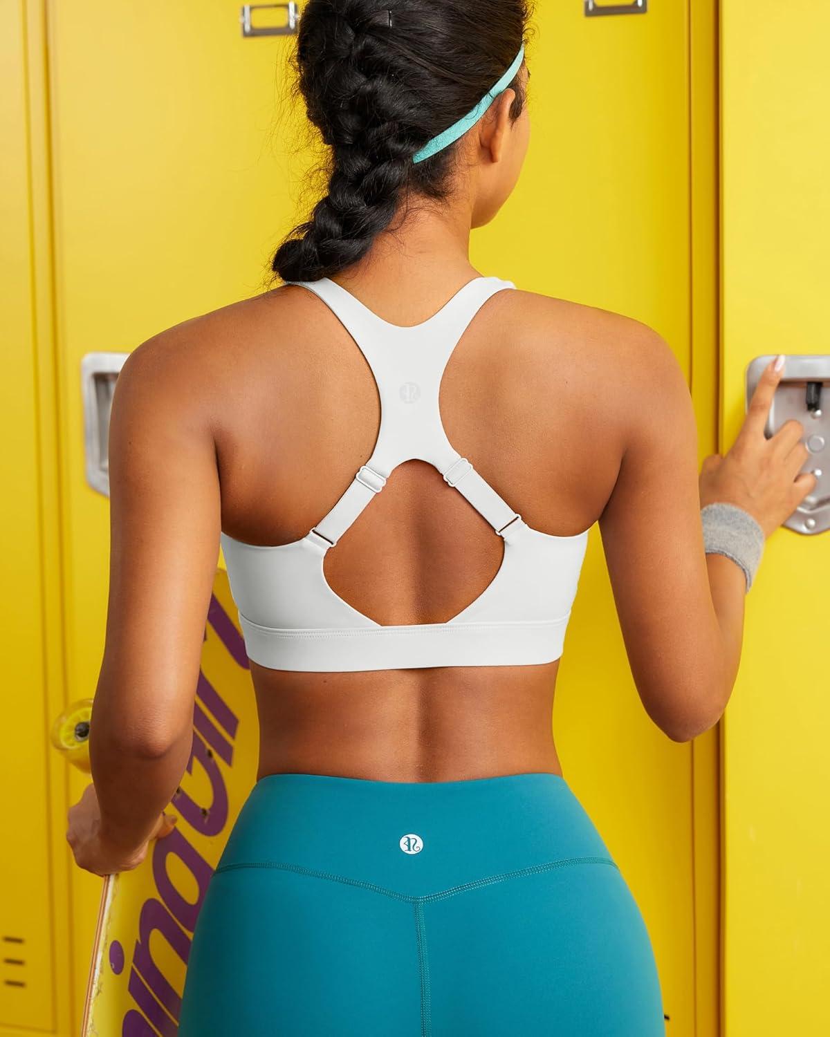 imageRUNNING GIRL High Impact Sports Bras for Women Adjustable Straps Sports Bra High Support Molded Cup Racerback Workout BraAwhite