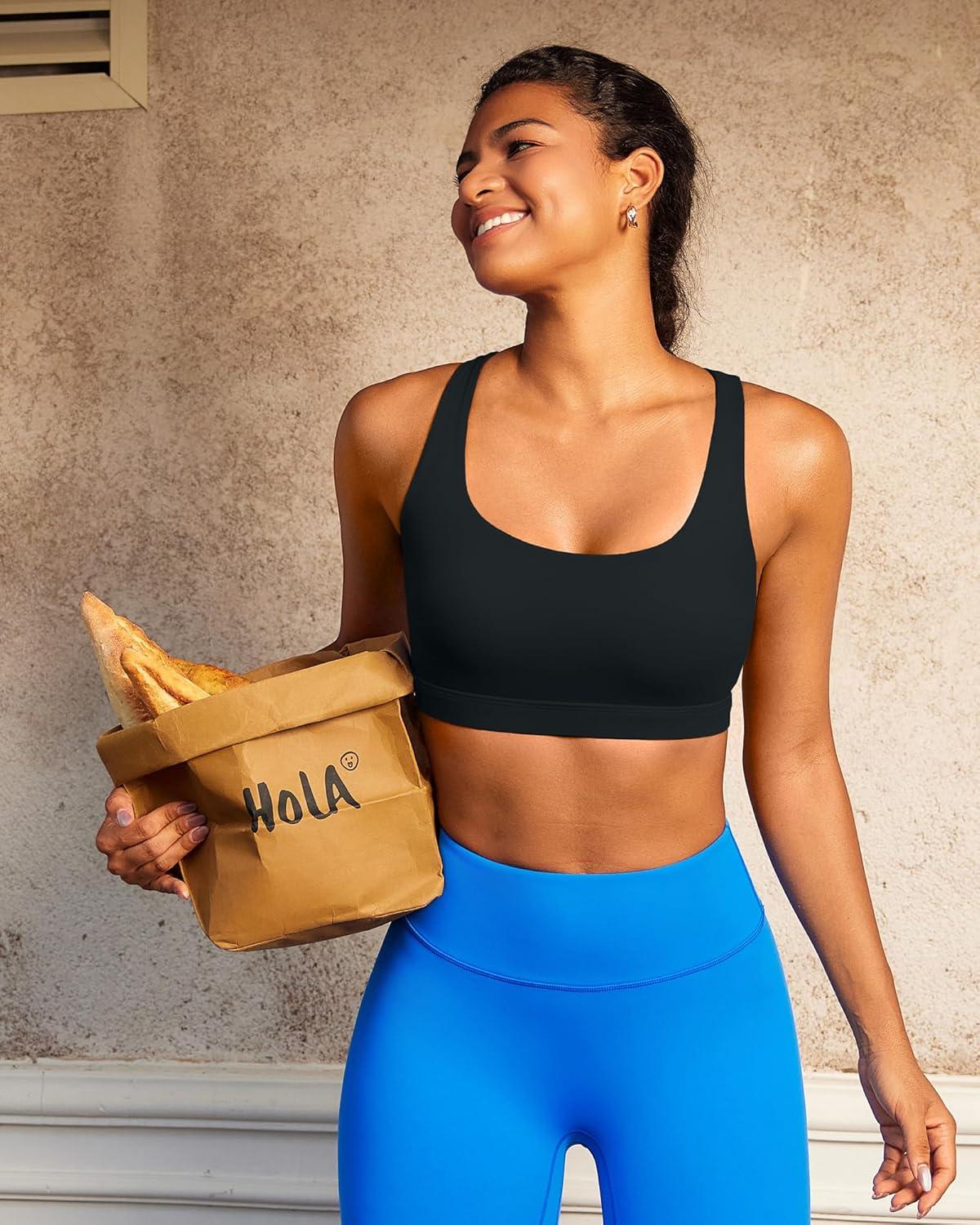 imageRUNNING GIRL High Impact Sports Bras for Women High Support Running Adjustable Sports Bra Molded Cup StrappyBlack