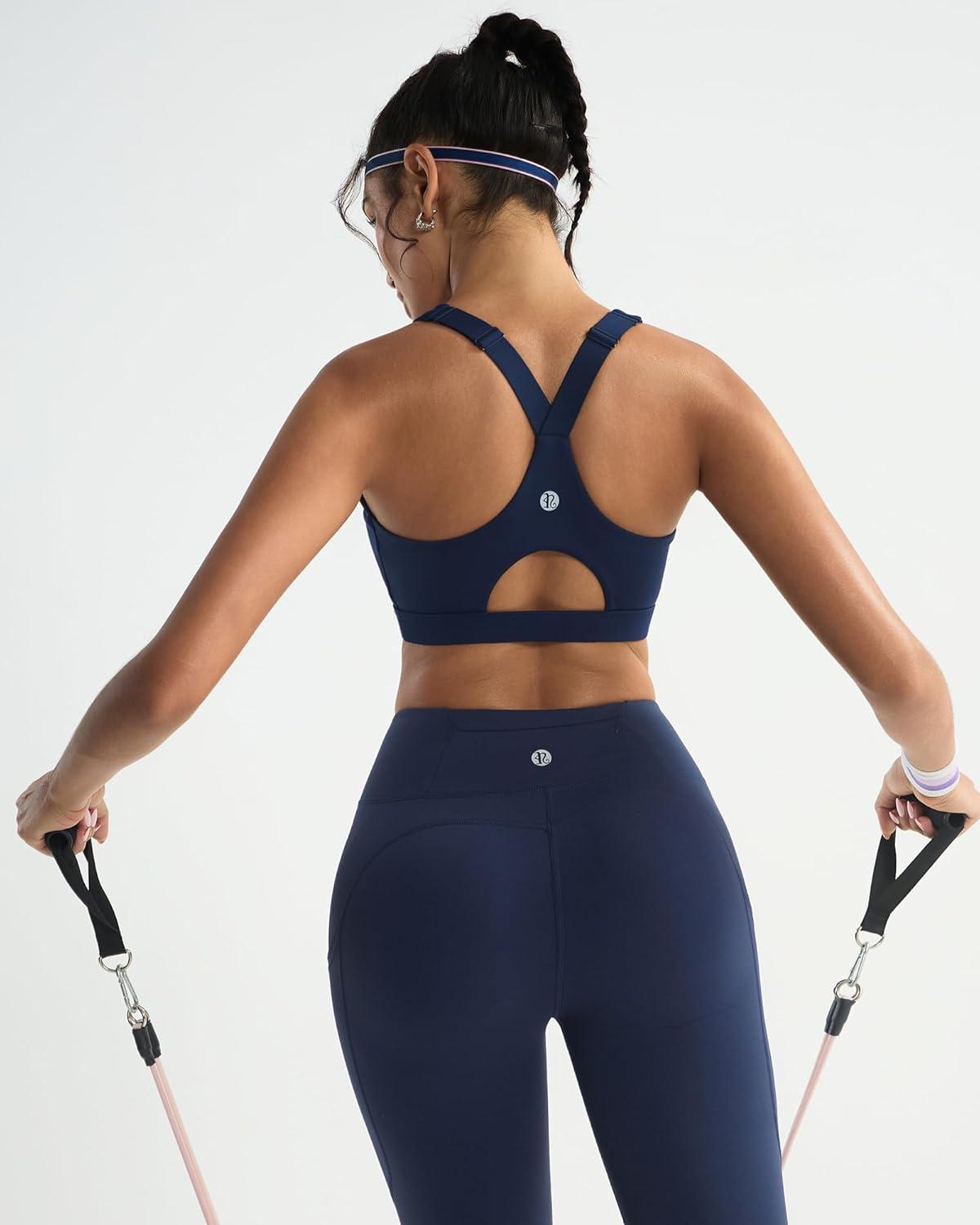 imageRUNNING GIRL High Impact Sports Bras for Women High Support Running Adjustable Sports Bra Molded Cup StrappyDark Blue